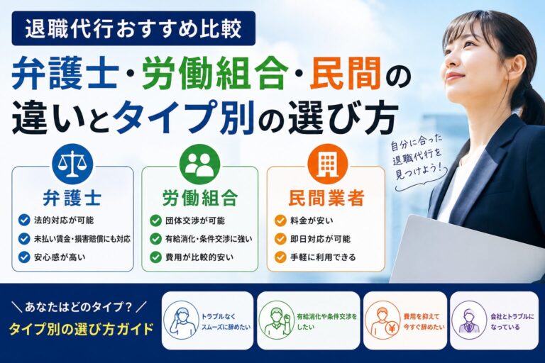 退職代行おすすめ比較｜弁護士・労働組合・民間の違いとタイプ別の選び方