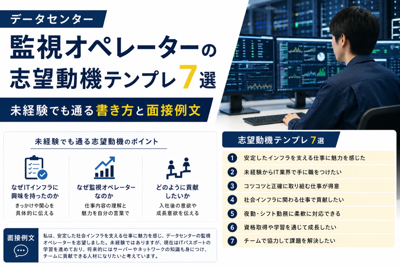 データセンター監視オペレーターの志望動機テンプレ記事アイキャッチ